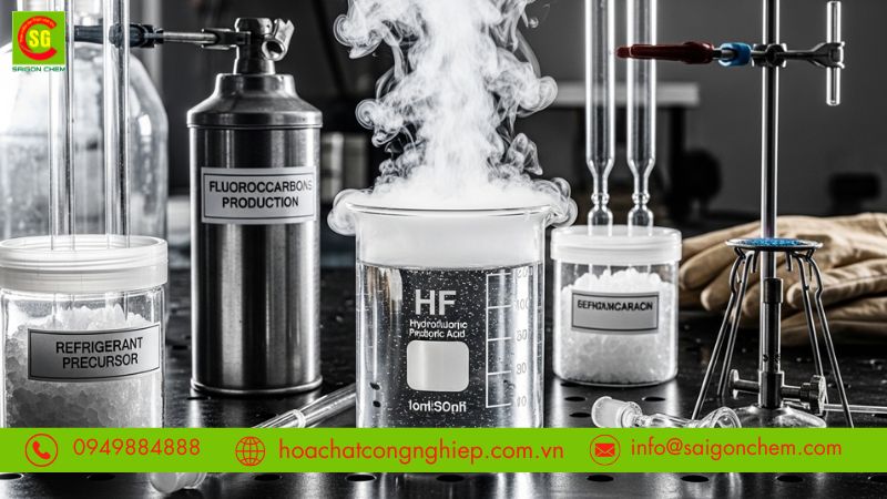 HF l&agrave; nguy&ecirc;n liệu sản xuất fluorocarbon v&agrave; chất l&agrave;m lạnh