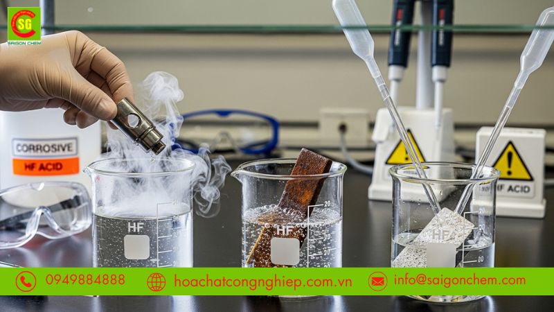 HF sử dụng trong l&agrave;m sạch, tẩy rỉ v&agrave; xử l&yacute; bề mặt vật liệu