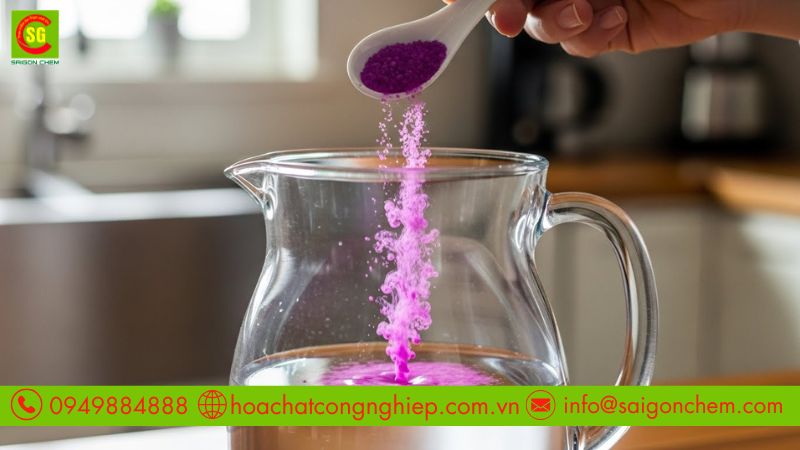 Cơ chế l&agrave;m sạch của thuốc t&iacute;m khử tr&ugrave;ng nước sinh hoạt