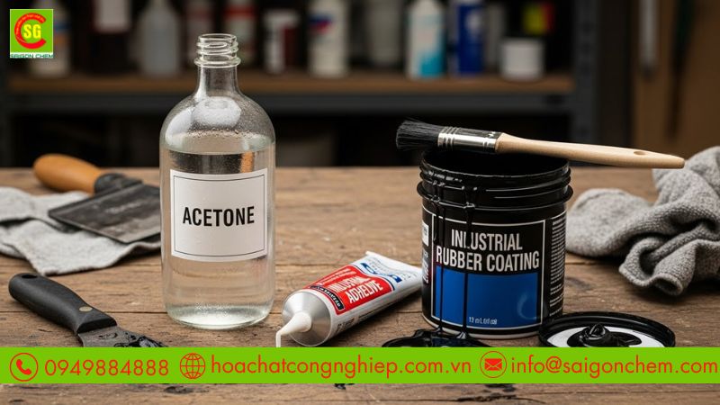 Acetone gi&uacute;p kiểm so&aacute;t độ nhớt v&agrave; tăng tốc độ kh&ocirc; keo cao su hiệu quả.
