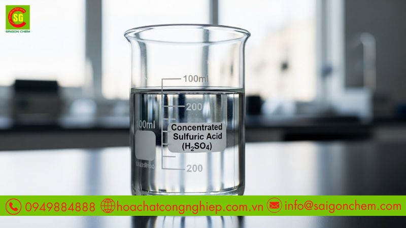 Acid sulfuric đậm đặc với độ ăn m&ograve;n cao v&agrave; t&iacute;nh chất l&yacute; &ndash; h&oacute;a đặc trưng.