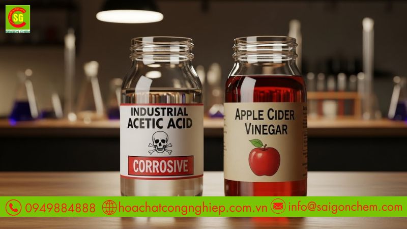 So s&aacute;nh giữa giấm c&ocirc;ng nghiệp v&agrave; tự nhi&ecirc;n