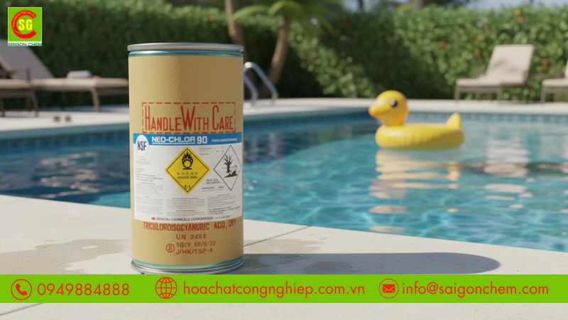 TTCA 90% gi&uacute;p khử tr&ugrave;ng hiệu quả nước hồ bơi