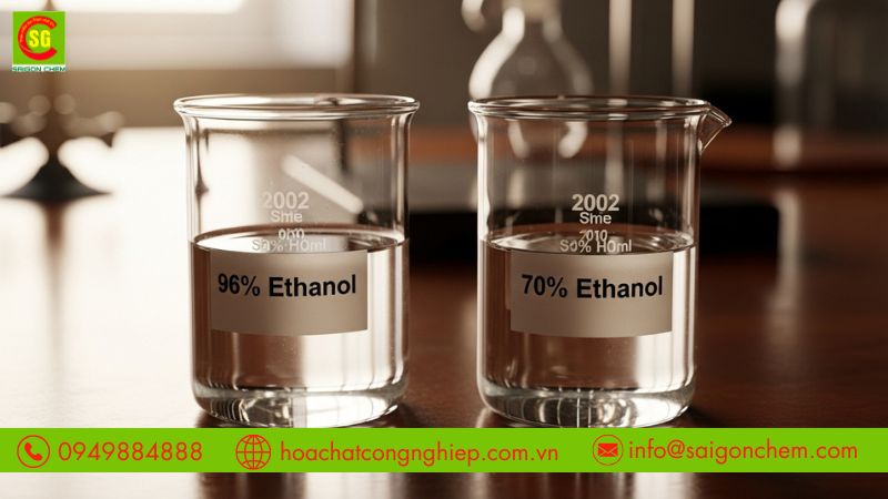 So s&aacute;nh cồn ethanol 96 v&agrave; cồn 70 trong s&aacute;t khuẩn