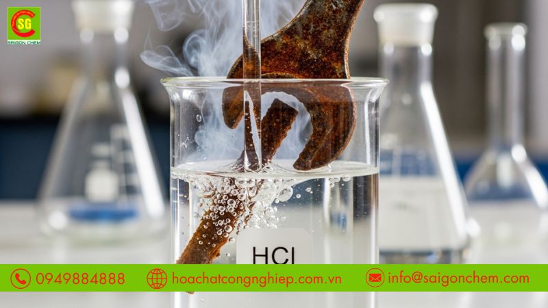 Acid Clohydric tẩy gỉ s&eacute;t được &aacute;p dụng linh hoạt với nồng độ t&ugrave;y quy m&ocirc; sử dụng