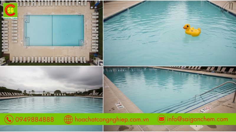 Nước hồ bơi đục, b&aacute;m r&ecirc;u do kh&ocirc;ng d&ugrave;ng clo xử l&yacute; 