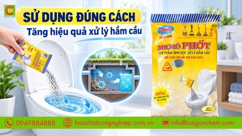 Sử dụng Micro Phốt đúng cách giúp tăng hiệu quả xử lý hầm cầu.