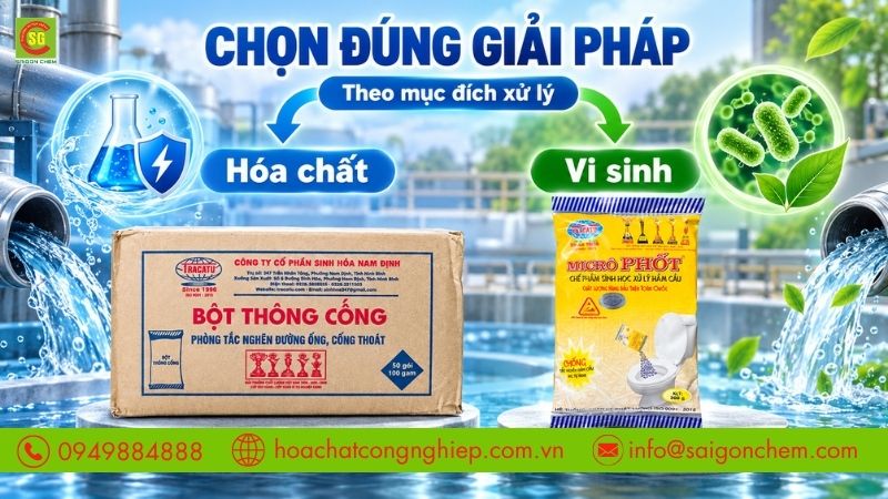 Lựa chọn h&oacute;a chất hoặc vi sinh t&ugrave;y theo mục đ&iacute;ch xử l&yacute;.