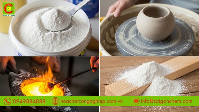 Borax dùng trong dệt nhuộm gốm sứ và keo dán